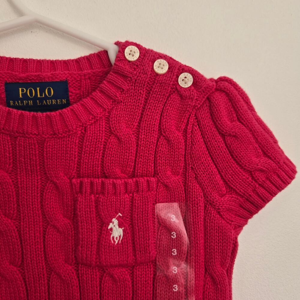 NWT Polo Ralph Lauren Girl Cable Knit Sweater Hot Pink Summer Cotton 3 - Picture 3 of 9